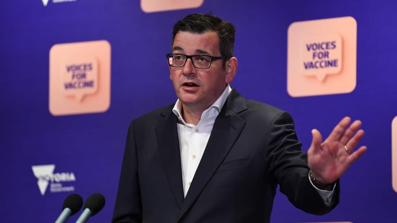 Victorian Premier Daniel Andrews at a press conference in Melbourne