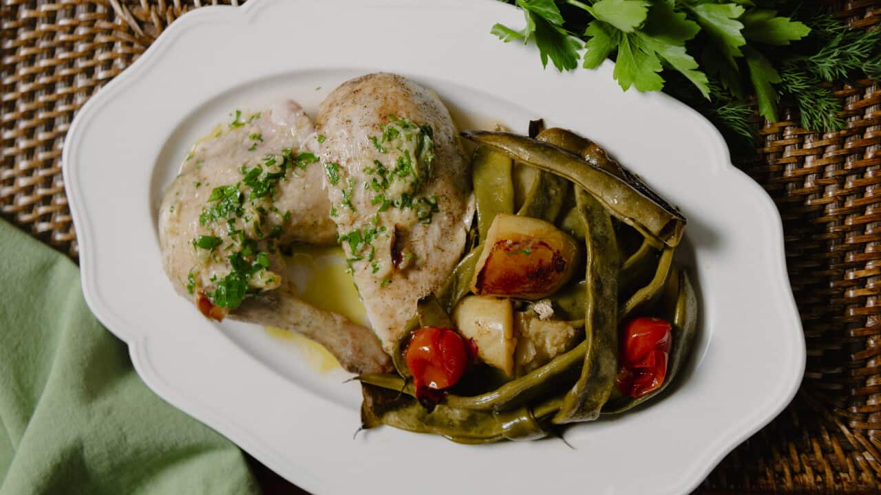 Chicken with flat beans