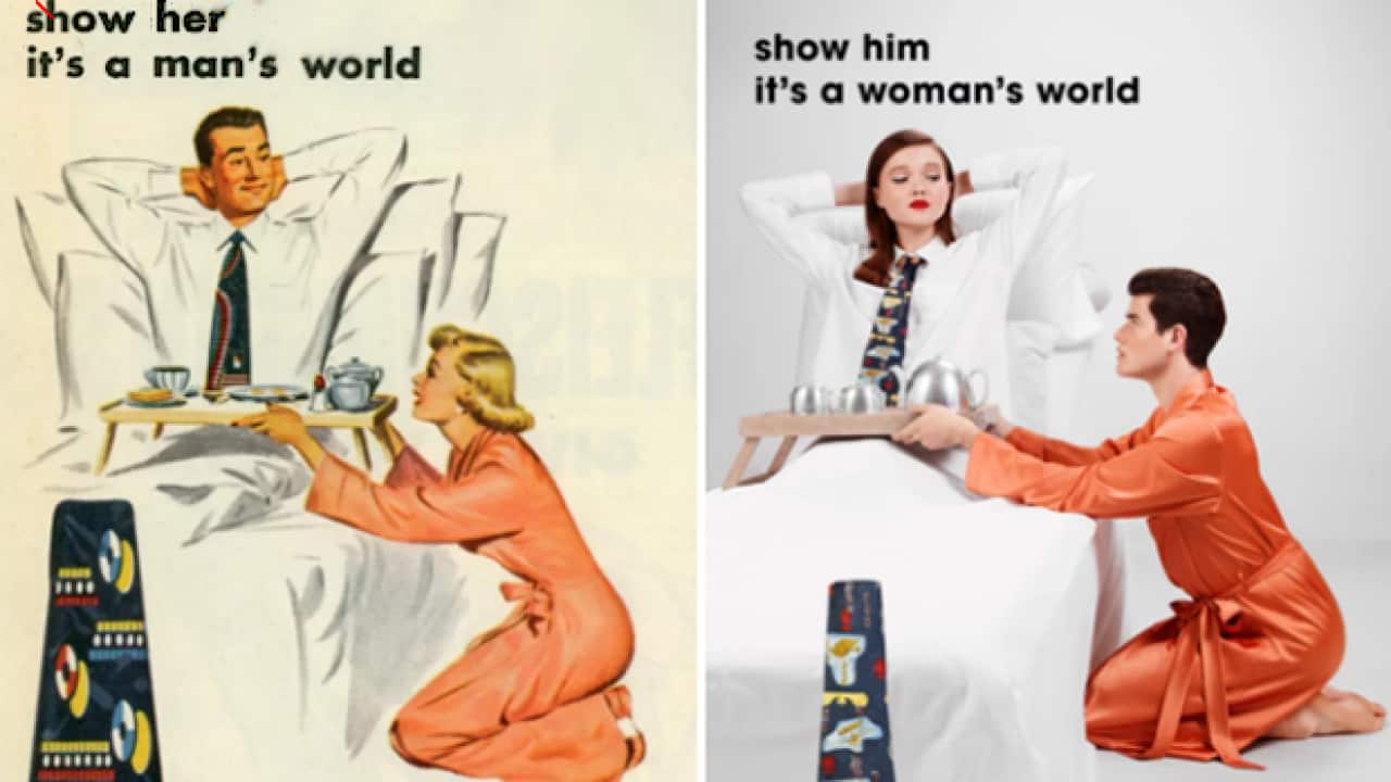 Eli Rezkallah's series 'In a Parallel Universe' swaps the genders of old sexist ads, in order to highlight the ridiculousness of the expectations put on women.