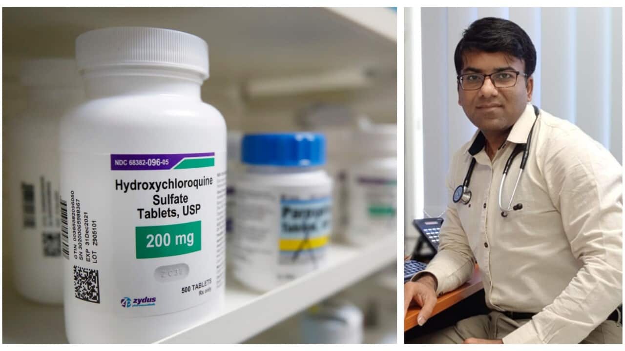 Image of hydroxychloroquine (L) and Dr Bhadresh Patel (R)