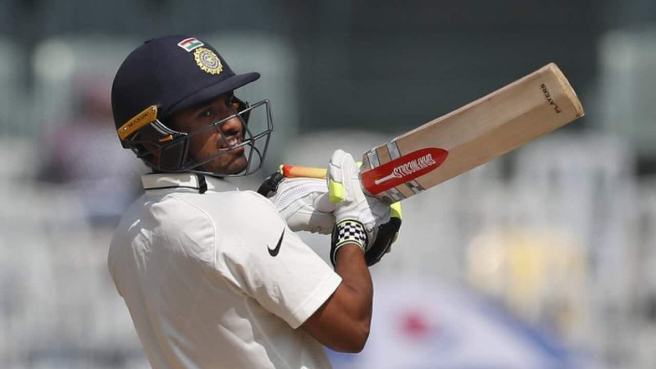 India's Karun Nair plays a shot during their fourth day of the fifth cricket test match against England in Chennai, India, Monday, Dec. 19, 2016. (AP Photo/Tsering Topgyal)