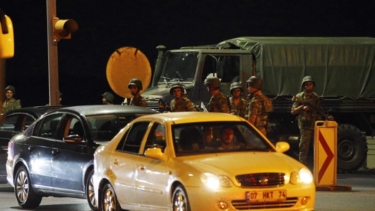 Turkish soldiers are seen on the Asian side of Istanbul