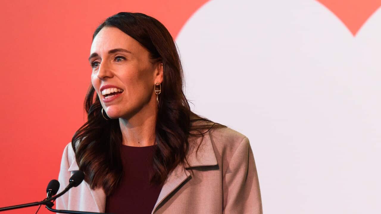 New Zealand Prime Minister Jacinda Ardern speaks to the media at the reception for the first Trans-Tasman bubble flight from Australia to Wellington in April.
