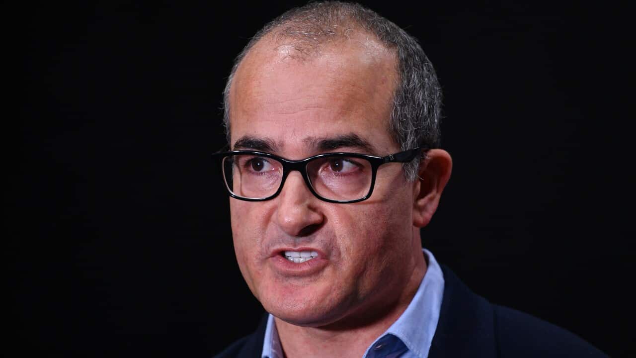 Victoria's Deputy Premier James Merlino addresses the media during a press conference in Melbourne.