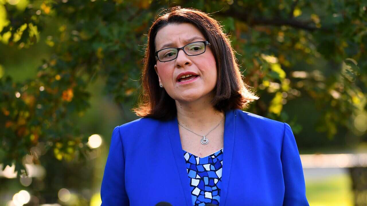 Victorian Minister for Health Jenny Mikakos addresses the media during a press conference in Melbourne.