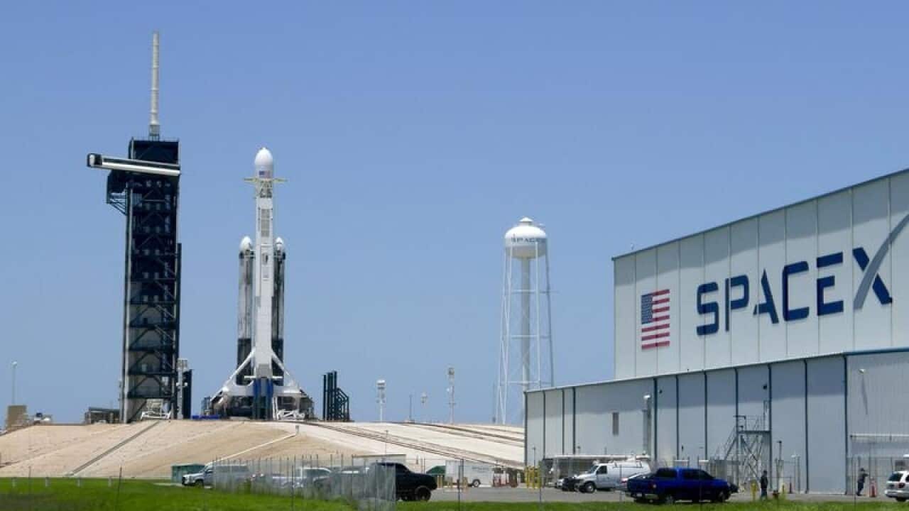 A SpaceX Falcon heavy rocket ahead of its launch.