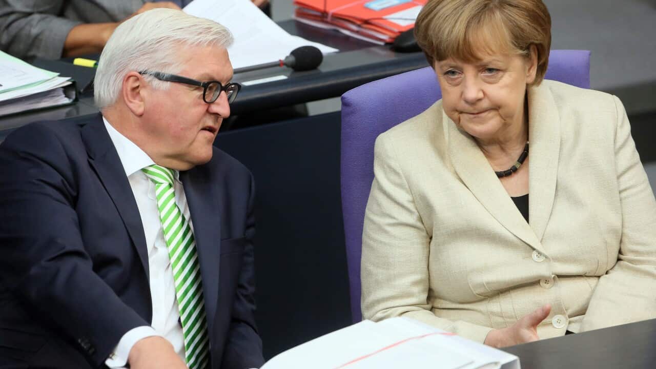 German Chancellor Angela Merkel with Foreign Minister Frank-Walter Steinmeier. (DPA)