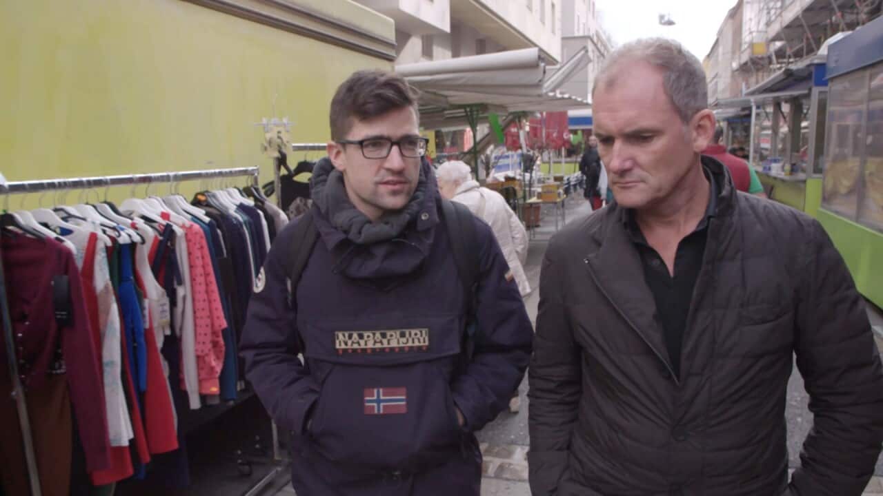 Evan Williams (R) with Martin Sellner in Vienna.