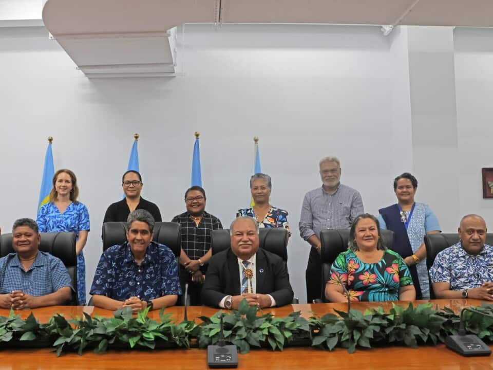Members of the Pacific Islands Forum Secretariat brief Palau President Surangel Whipps Jr on the key agenda items for Leaders Meeting