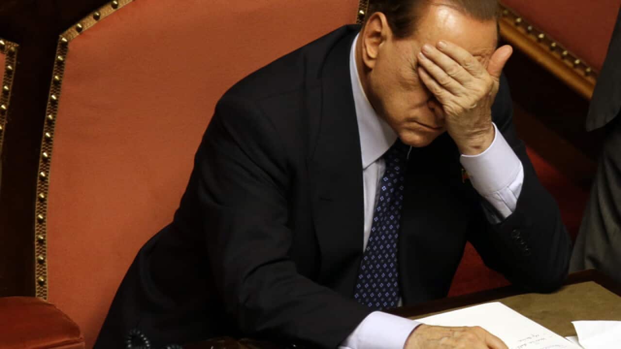 Silvio Berlusconi sits at the Senate in Rome