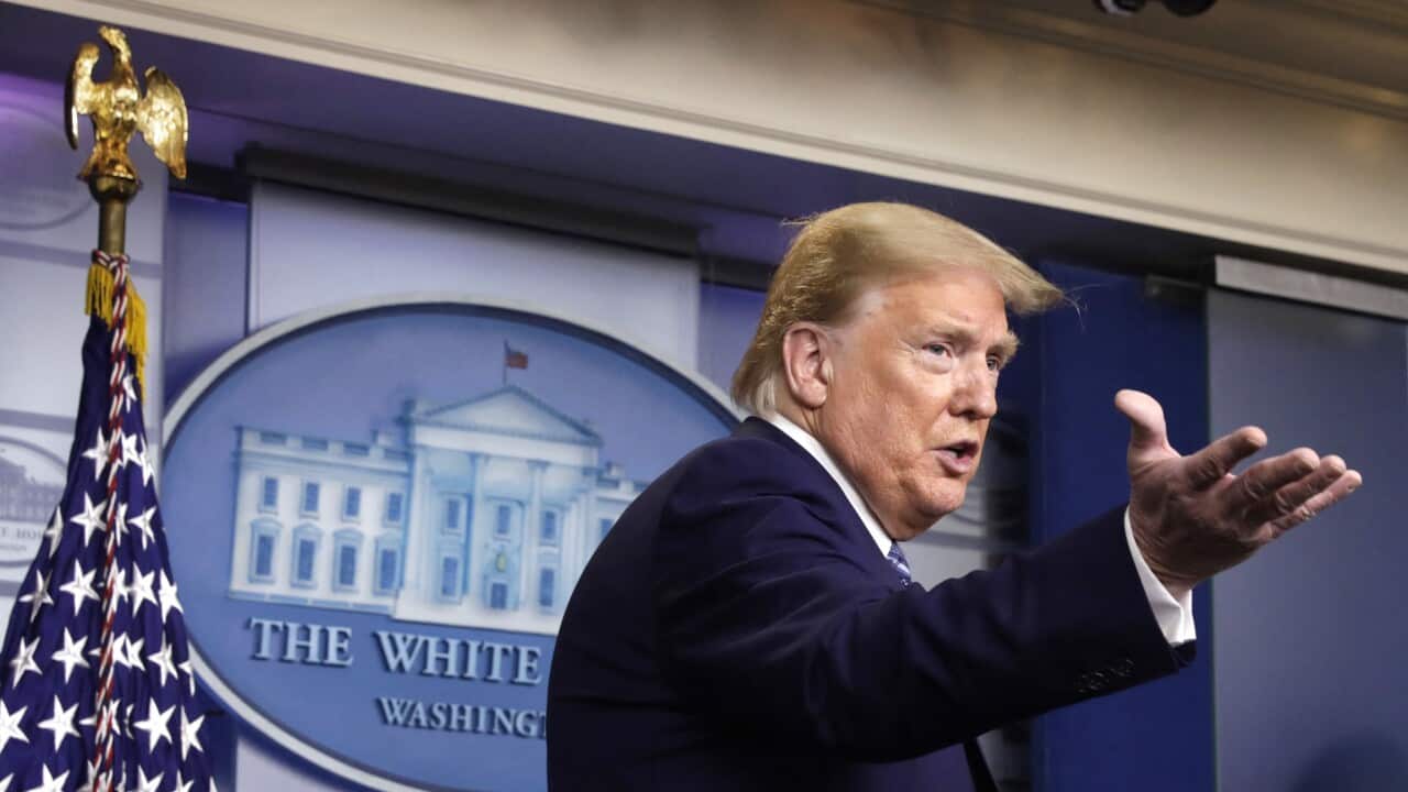 US President Donald Trump speaks at the Coronavirus Task Force press briefing at the White House in Washington on April 21, 2020.