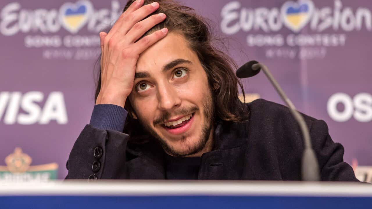 Salvador Sobral, the winning contestant from Portugal, at the winner's press conference at the Eurovision Grand Final