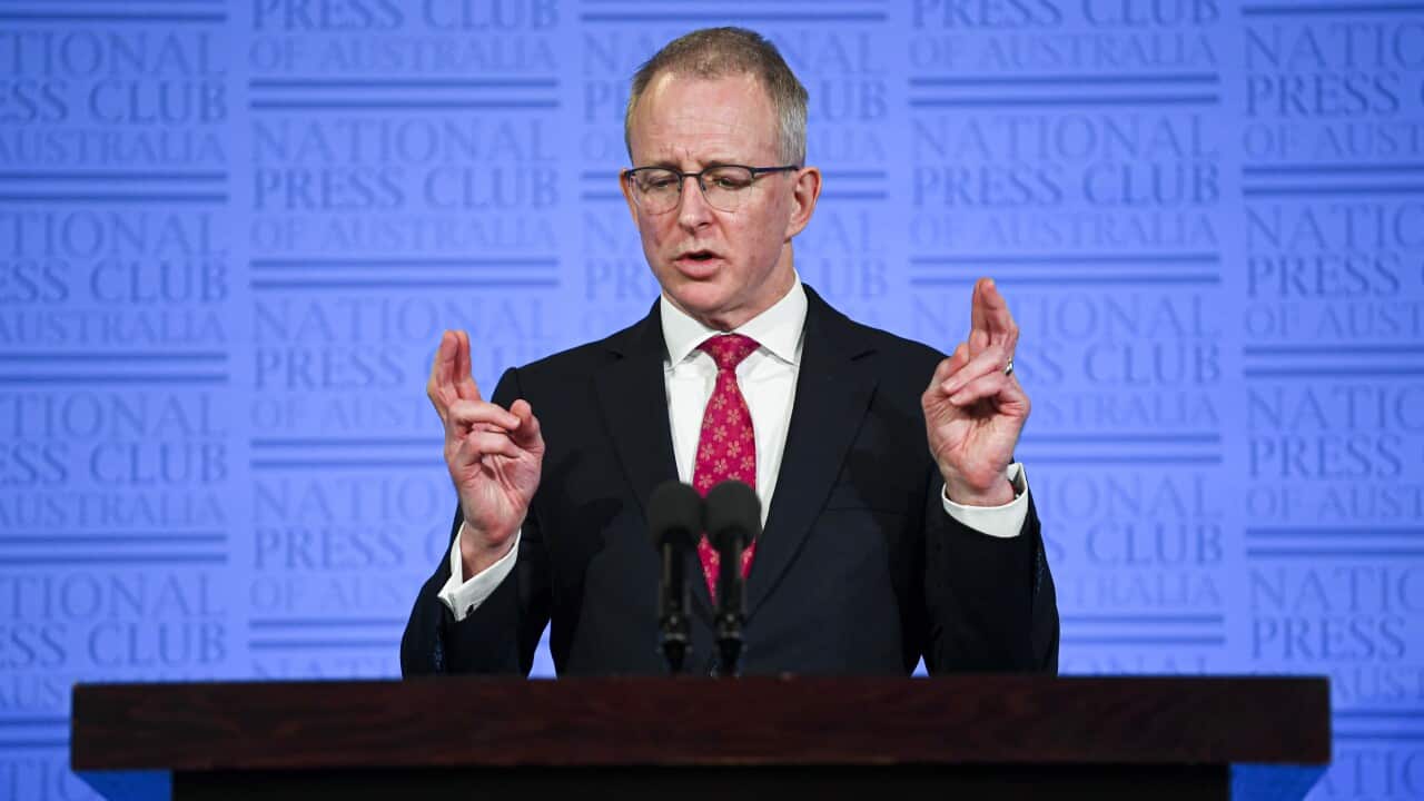 Australian Communications Minister Paul Fletcher delivers an address at the National Press Club in Canberra, Wednesday, September 23, 2020. (AAP Image/Lukas Coch) NO ARCHIVING