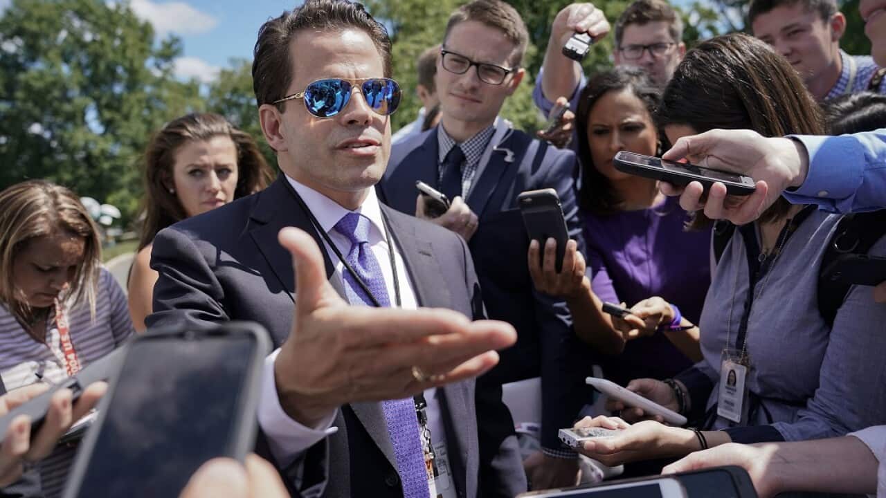 White House communications director Anthony Scaramucci speaks to members of the media.