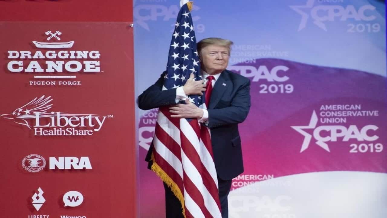 A file image of President Trump at a recent conference