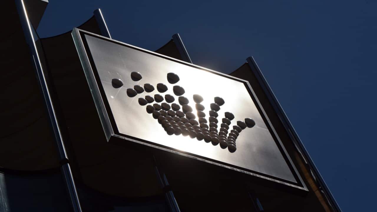 Crown Resorts Limited signage is seen at Crown Towers in Melbourne