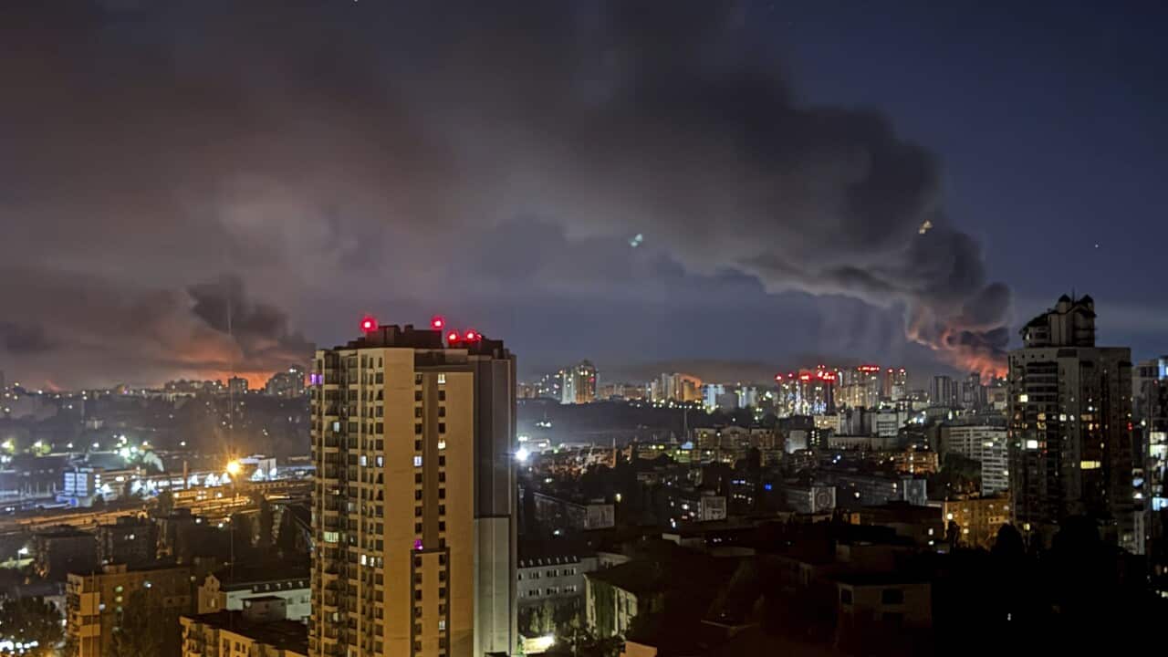 Smoke rises after a Russian strike on Kyiv
