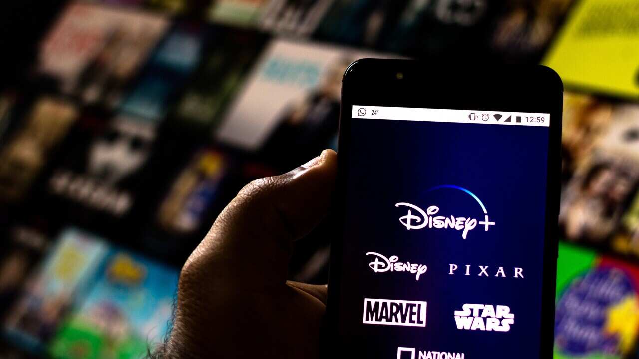 In this photo illustration the Disney+ (Plus) logo is seen