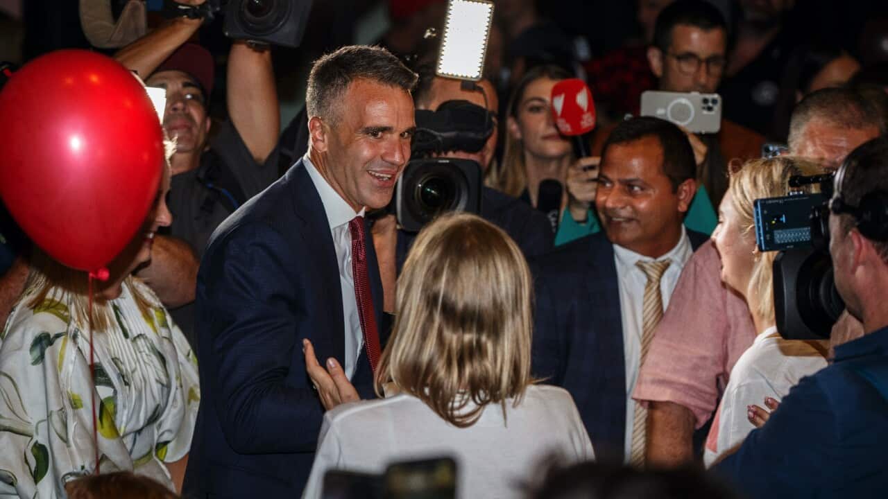 Peter Malinauskas and his wife Annabel SA Labor Leader celebrates victory for Labor during the state election.