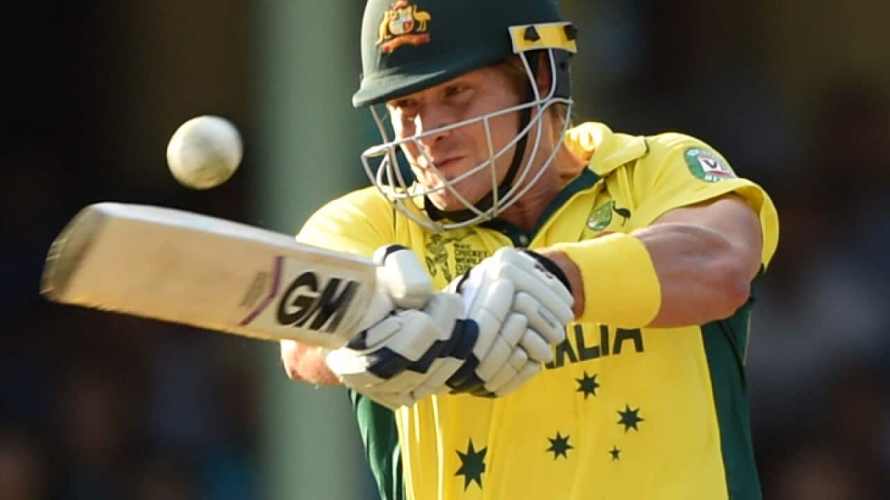 Australia's Shane Watson hits a shot