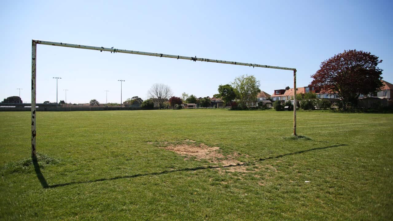 An empty football field