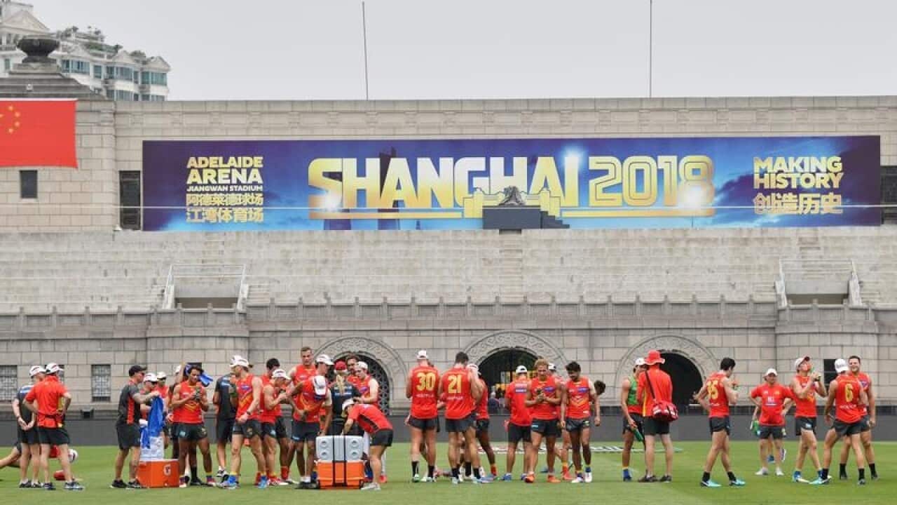 Gold Coast Suns players during a training session in Shanghai
