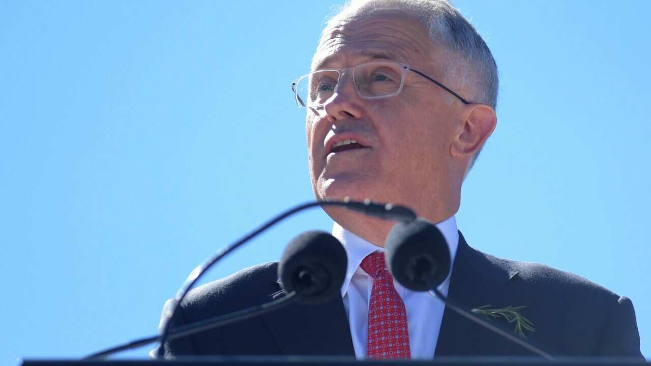 Australian Prime Minister Malcolm Turnbull speaks during the ANZAC Day ceremony at the Australian War Memorial in Canberra, Monday, April 25, 2016. 