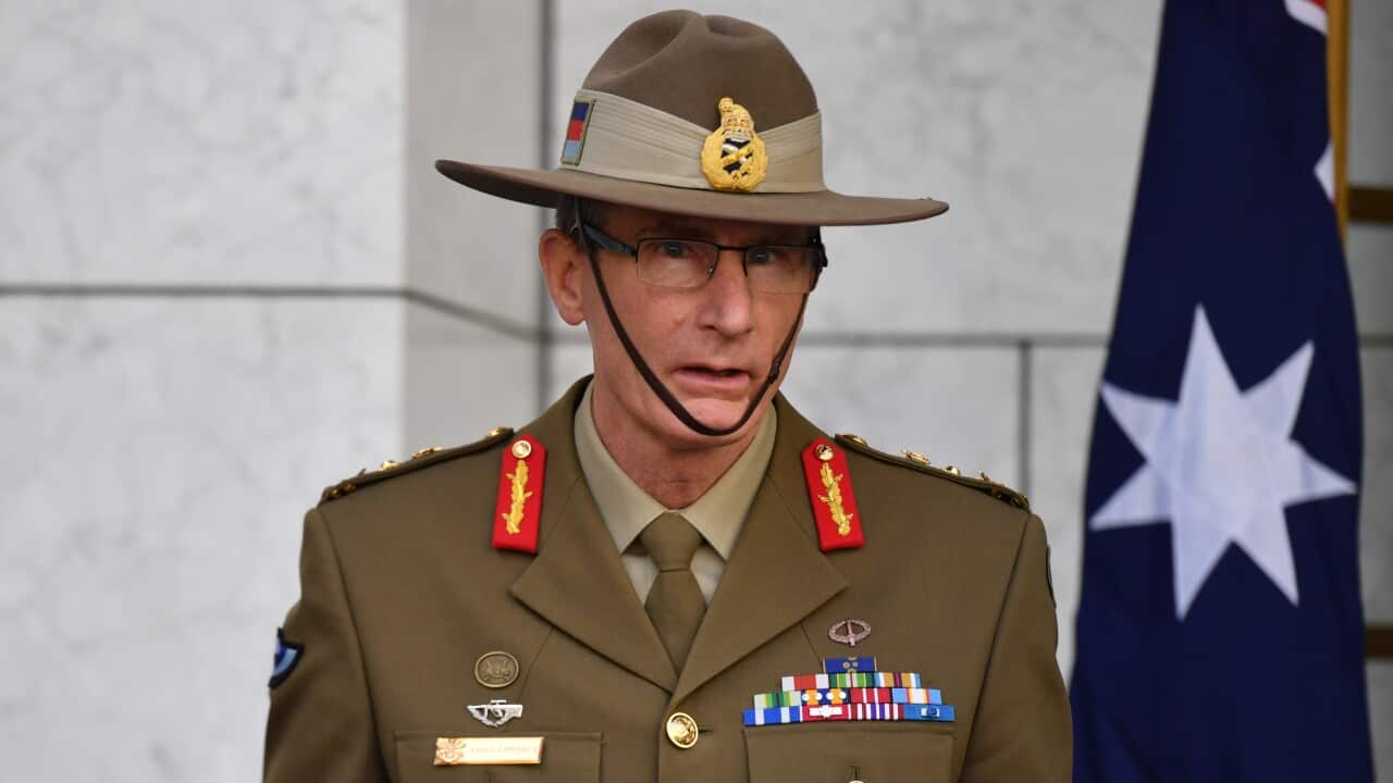 Chief of the Australian Defence Force (ADF) General Angus Campbell at a press conference at Parliament House in Canberra, Thursday, September 16, 2021. (AAP Image/Mick Tsikas) NO ARCHIVING