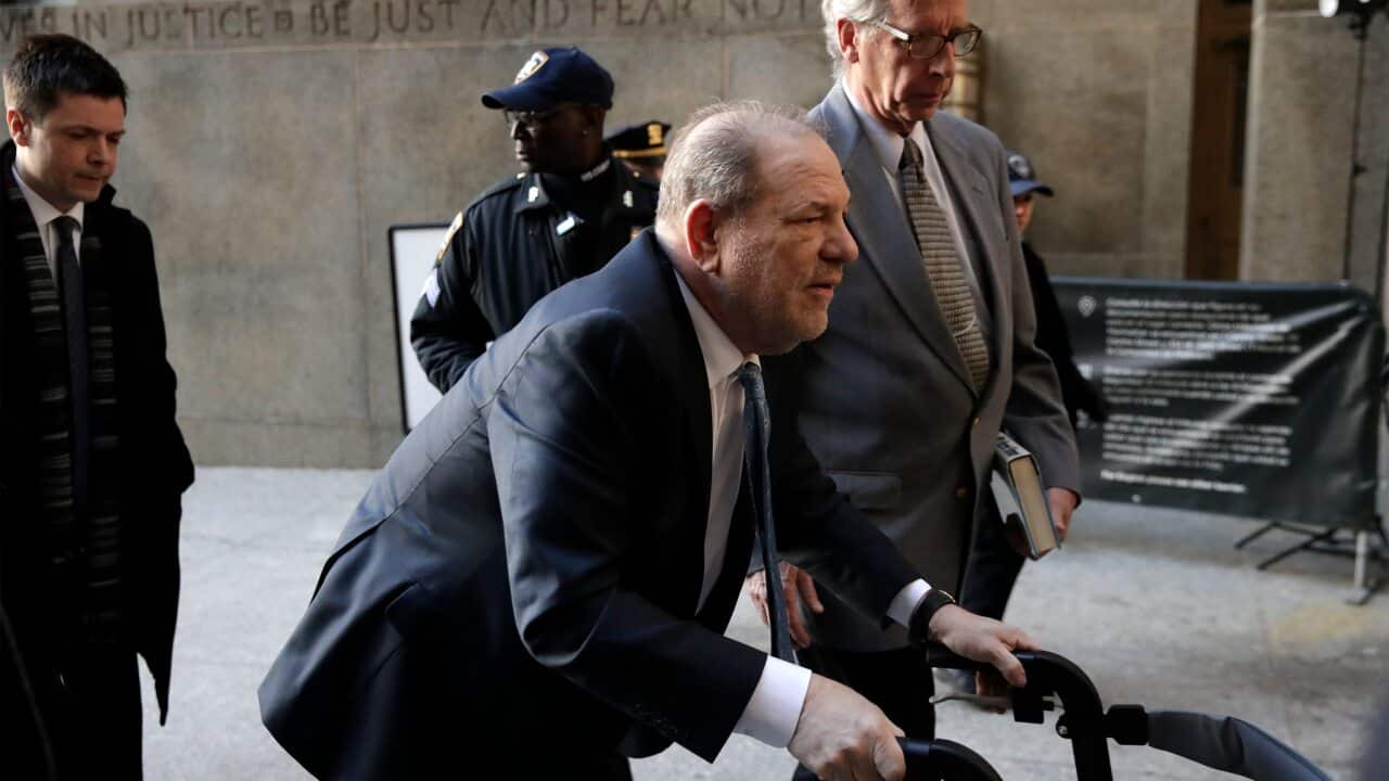 Former Hollywood producer Harvey Weinstein arrives to New York State Supreme Court as the jury is set to deliberate in his sexual assault trial in New York.