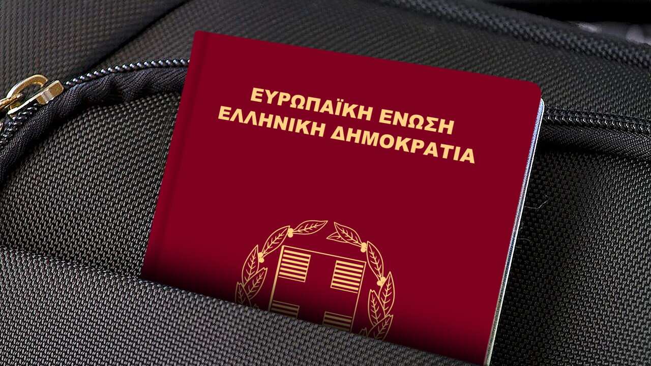 Close up of Greece Passport in Black Suitcase Pocket