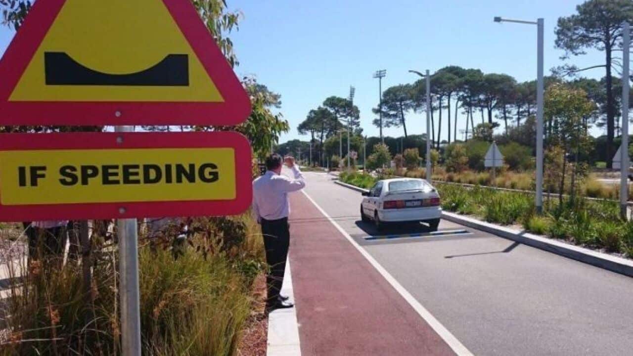 A "smart" speed limiting device that tracks your speed and engages if you are driving too fast, installed at Curtin University.