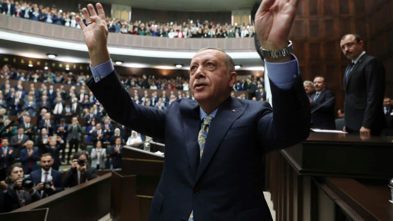 Turkish president Recep Tayyip Erdogan after addressing parliament