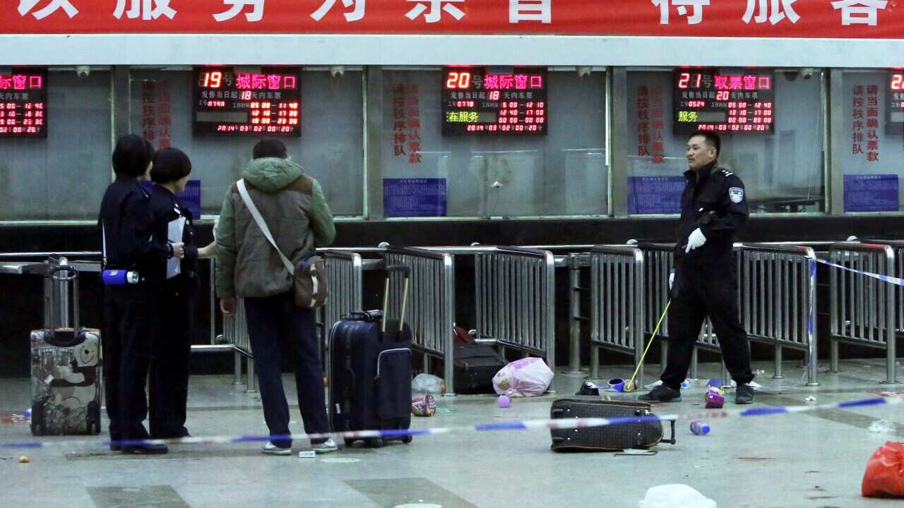 Scene of mass stabbing attack at railway station in Kunming, China