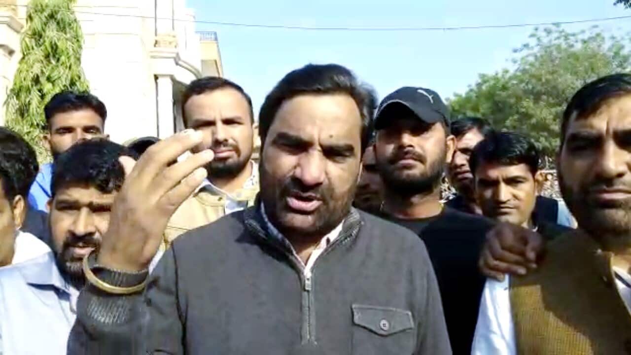 RLP leader Hanuman Beniwal begins a demonstration march in support of farmers