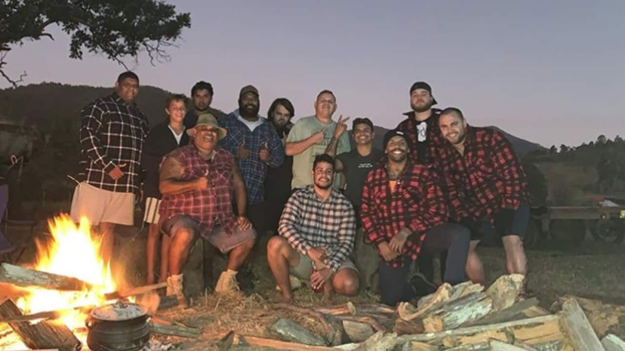 Josh Addo-Carr (third from right) and Latrell Mitchell (fourth from right) appearing to flout the government's coronavirus guidelines.