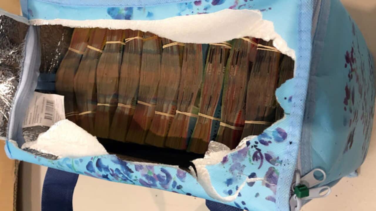 A stash of cash seized in the AFP money laundering arrests. Picture: Australian Federal Police