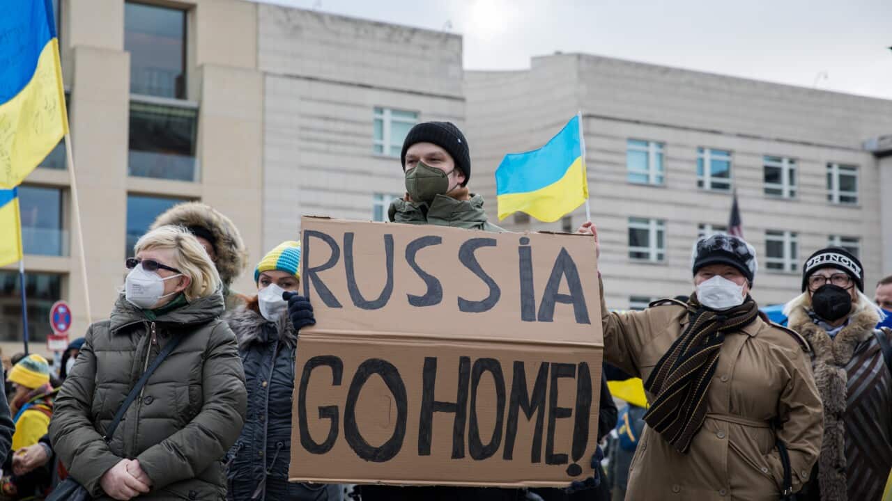 Ukrainian rally in front of the Brandenburg Gate in Berlin, Germany, on Jan. 30, 2022.