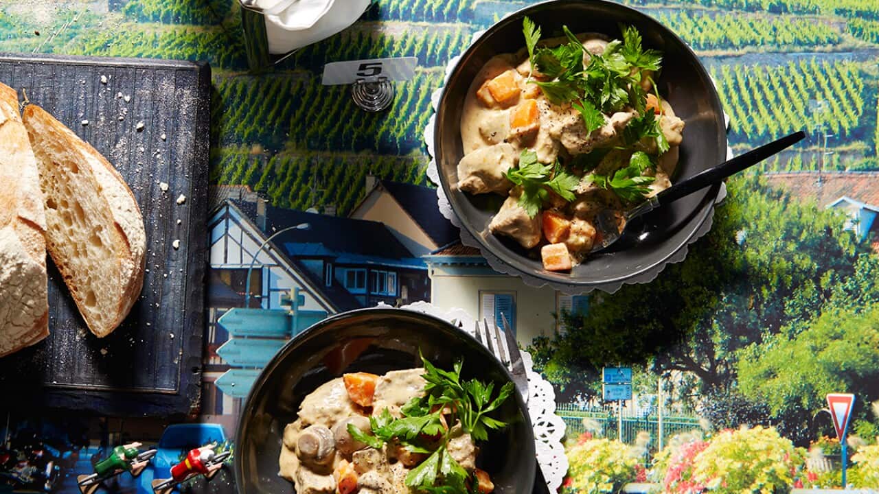 Veal blanquette with vegetables (blanquette de veau aux petits légumes)