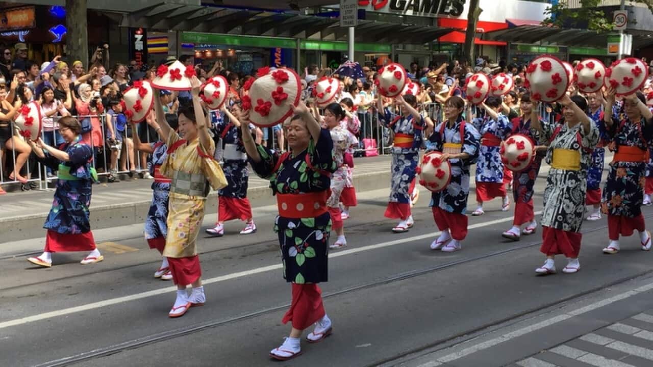 Japan Club of Victoria is parading along Swanston Street, Melbourne. 26 Jan 2019
