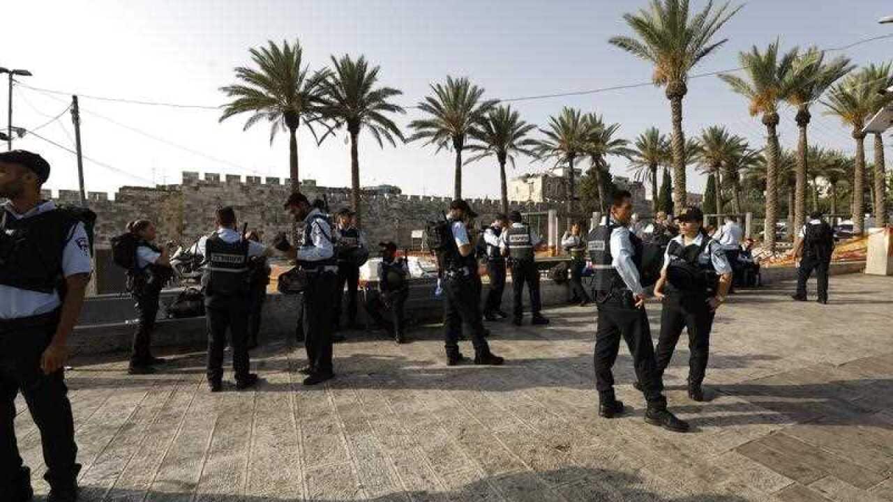 Israeli Police officers patrol around Jerusalem Old City, 21 July 2017.