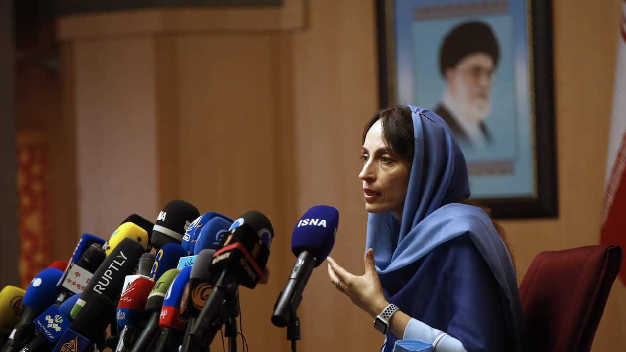 The UN special rapporteur on the negative impact of the unilateral sanctions Alena Douhan, speaks during her news conference in Tehran, Iran.