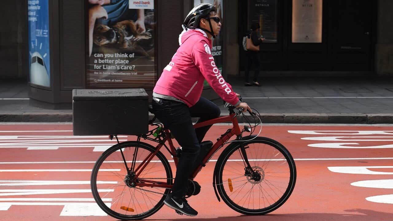 A Foodora delivery bike rider in Sydney