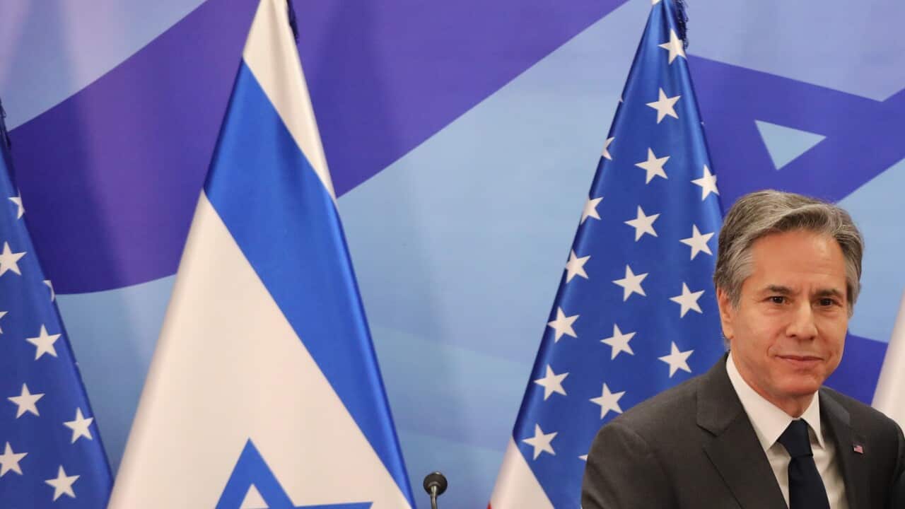 Middle East Antony Blinken (L) ahead of a conference for foreign affairs ministers of Israel, UAE, Egypt, Bahrain and Morocco.