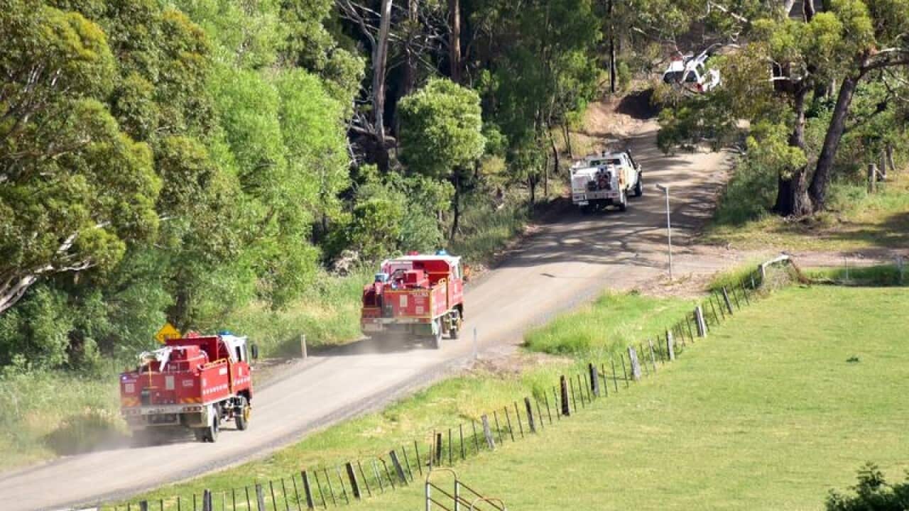 CFA crews heading to a bushfire burning near Buninyong.