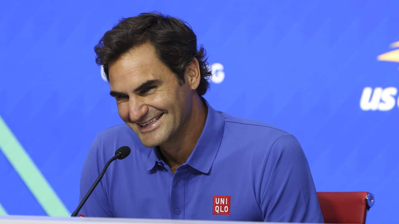 Rodger Federer gives a press conference at US Open