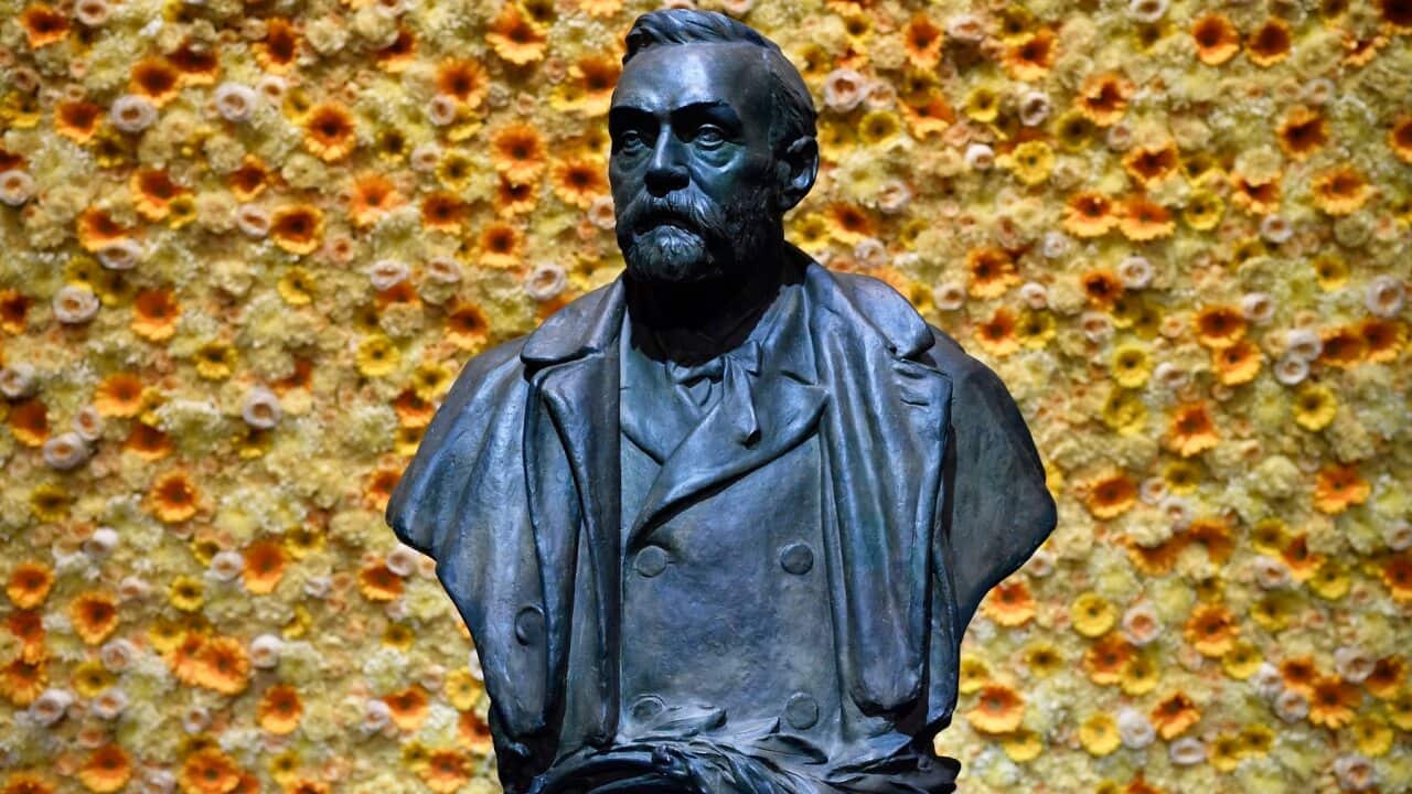 A bust of the Nobel Prize founder, Alfred Nobel.