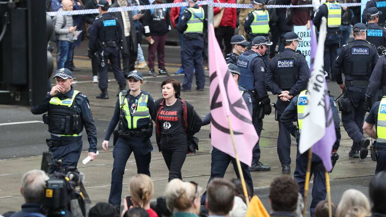 Activists from Extinction Rebellion participate in a protest in Melbourne