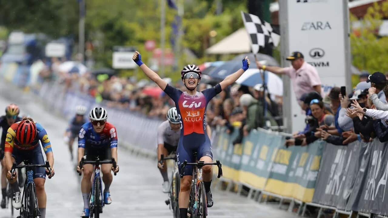Ruby Roseman-Gannon wins the Elite Women's Road Race in 2024 at the Australian Road Nationals.