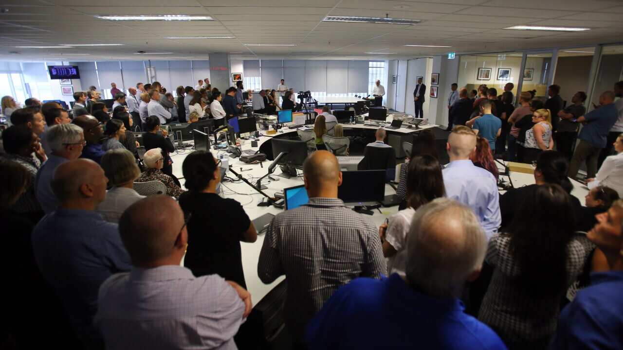 Chief Executive Officer of Australian Associated Press (AAP) Bruce Davidson makes an announcement at AAP head office in Sydney, Tuesday, March 3, 2020. (AAP Image/Steven Saphore) NO ARCHIVING