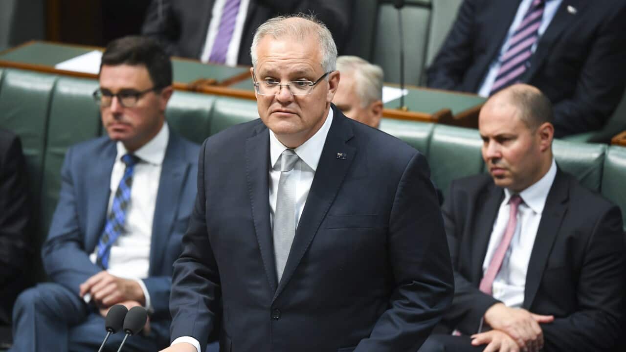 Prime Minister Scott Morrison speaks during the Australian Bushfires condolences motion in the House of Representatives at Parliament House.